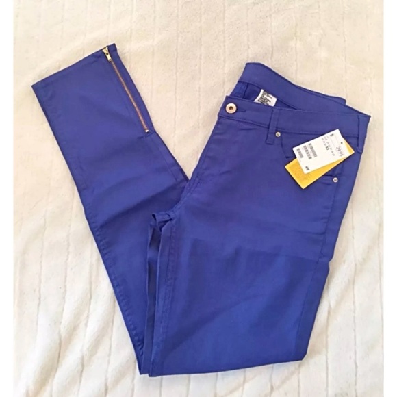 H&M NWT Sz 33/Lrg Skinny Jeans Blue Ankle Zippers - Picture 4 of 8